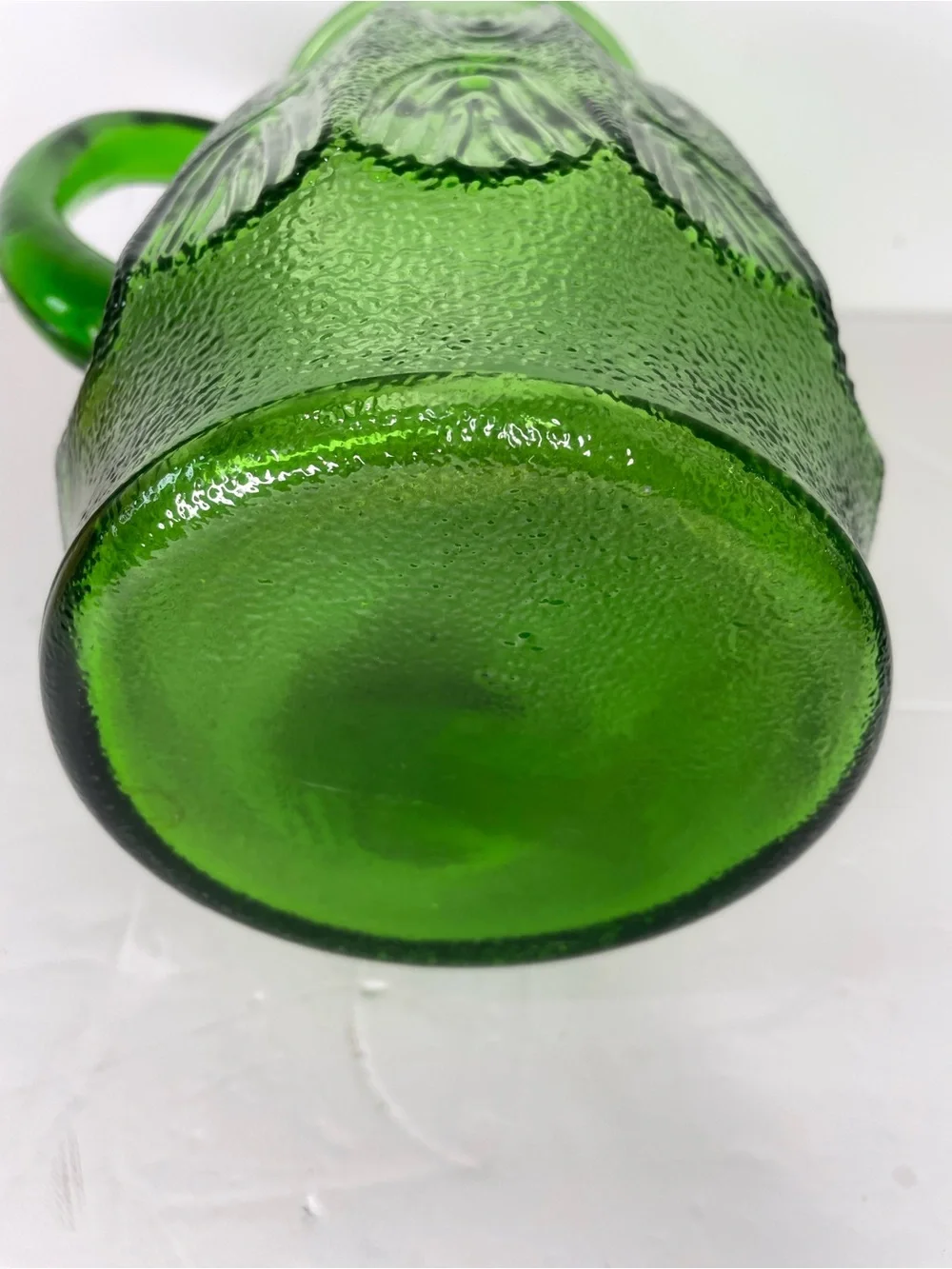 Vintage Green Glass Anchor Hocking Fingerprint Thumbprint Pitcher 2 Qts